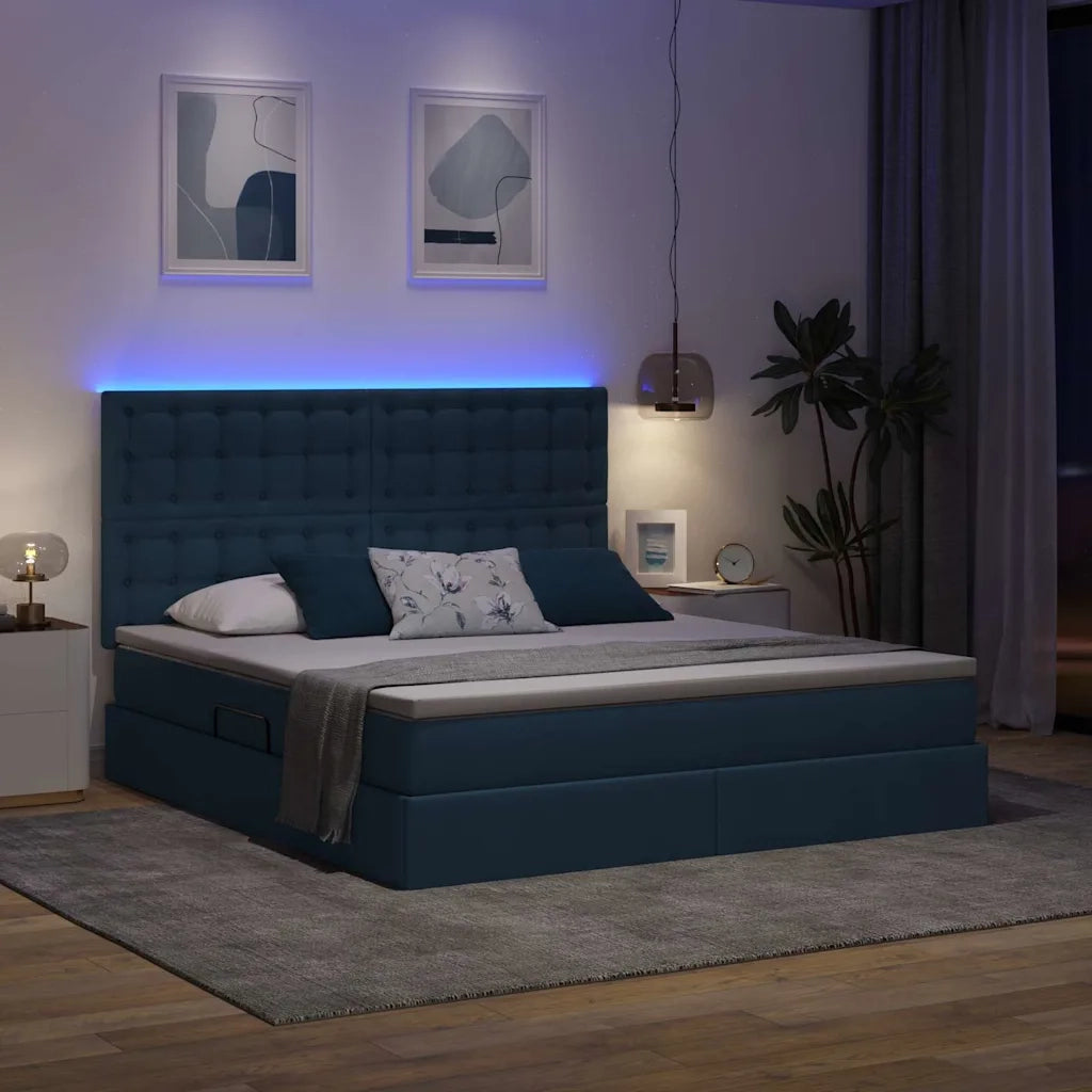 Letto con contenitore LED e materasso Blu 180 x 200 cm Tessuto