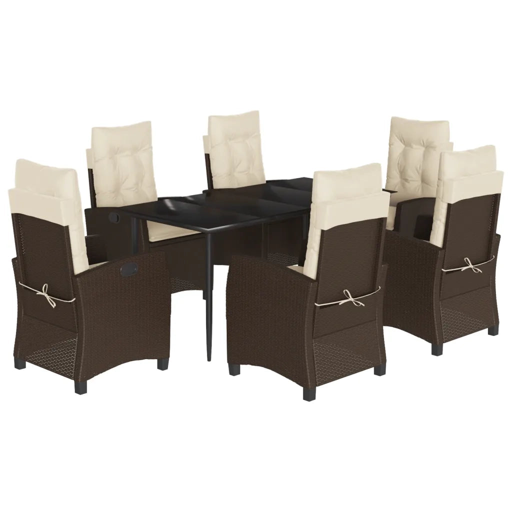 Set da Pranzo da Giardino 7pz con Cuscini in Polyrattan Marrone