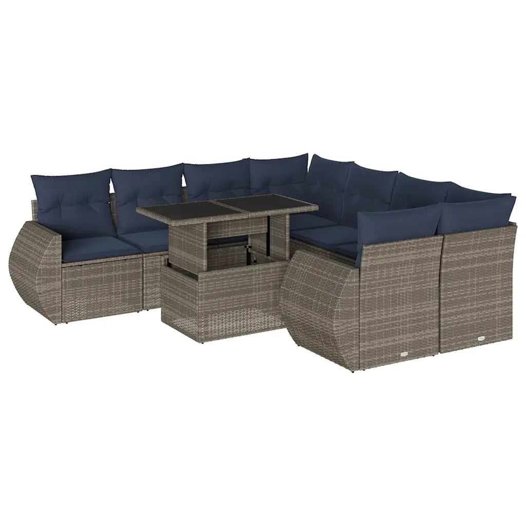 Set Divani da Giardino 9 pz con Cuscini Grigio in Polyrattan 3268431