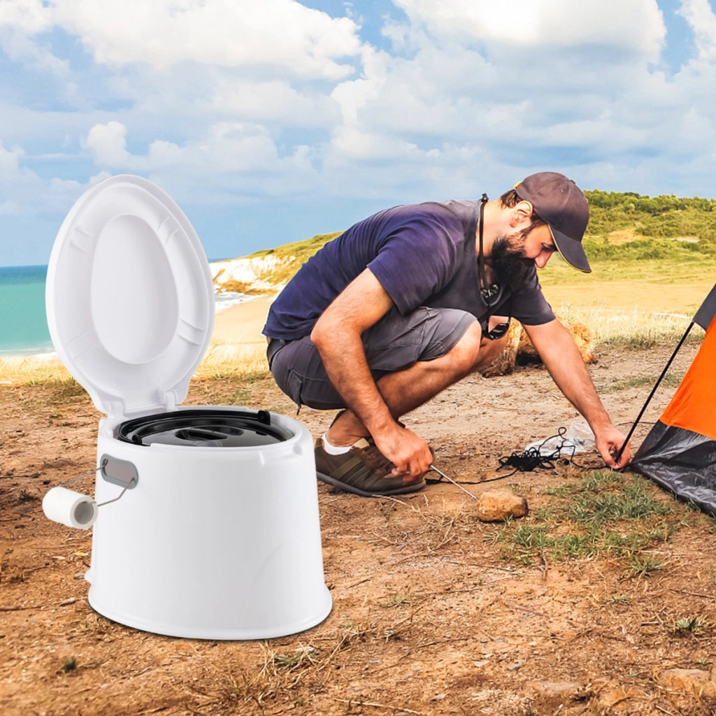 Toilette da viaggio portatile per esterni leggera con secchio interno rimovibile-supporto per carta igienica rimovibile Bianco