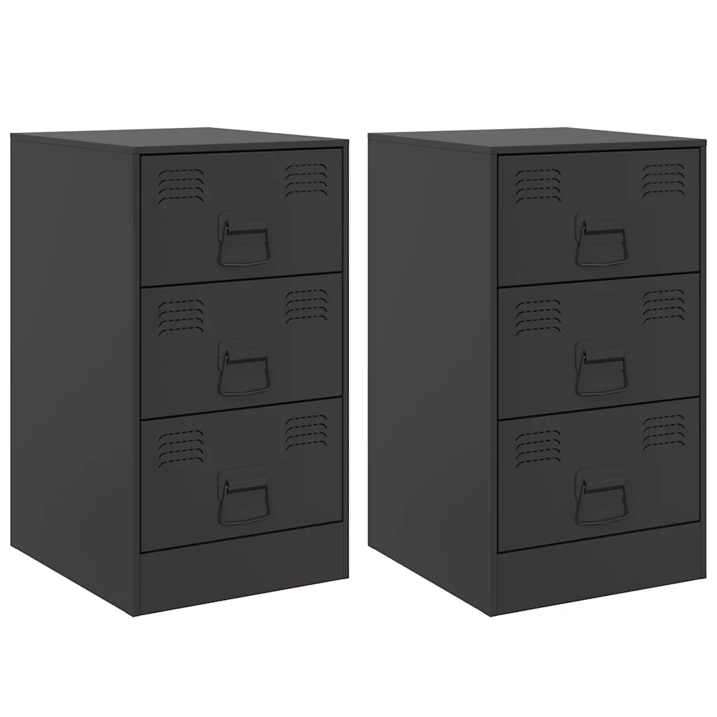 Set di 2 Comodini | Armadio da Notte | Mobiletto da notte Neri 34,5x39x62 cm in Acciaio