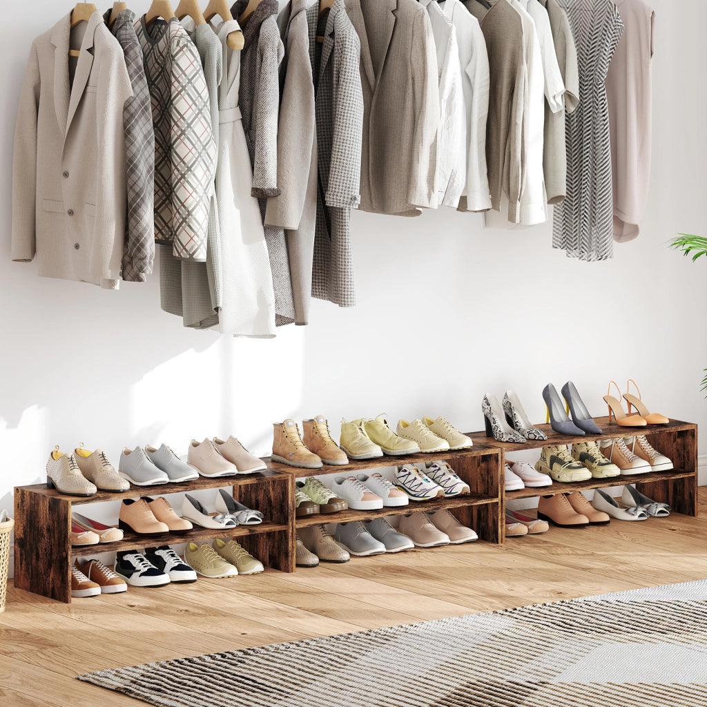Scaffale per scarpe impilabile a 3 pezzi, Organizer orizzontale a 2 livelli per ingresso corridoio Naturale