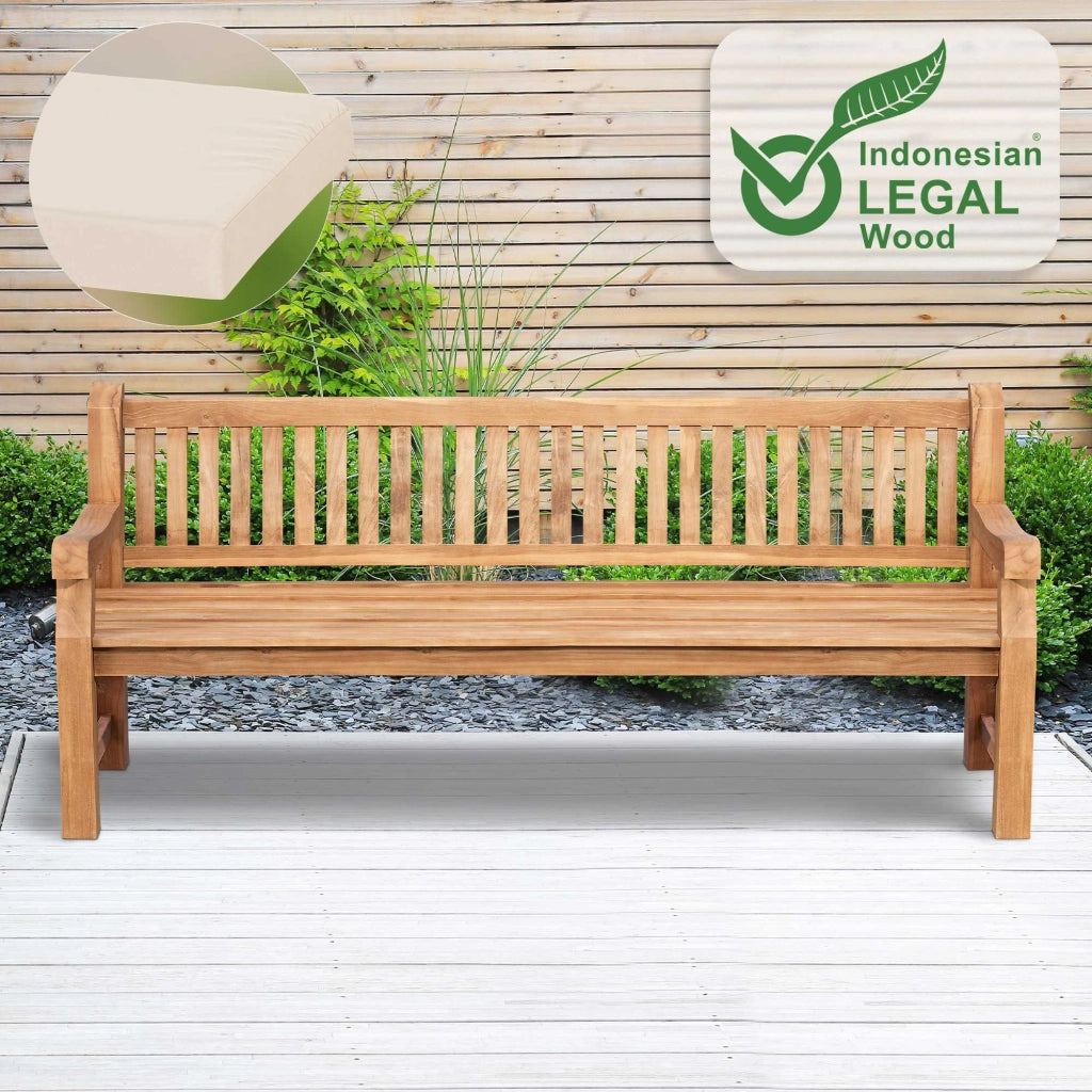 Panchina da Giardino in Teak Jackson con Cuscino crema,206x48x8 cm