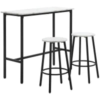 Set 3 Pezzi con Tavolo Rettangolare e 2 Sgabelli da Bar in Truciolato, MDF e Acciaio, Bianco e Nero