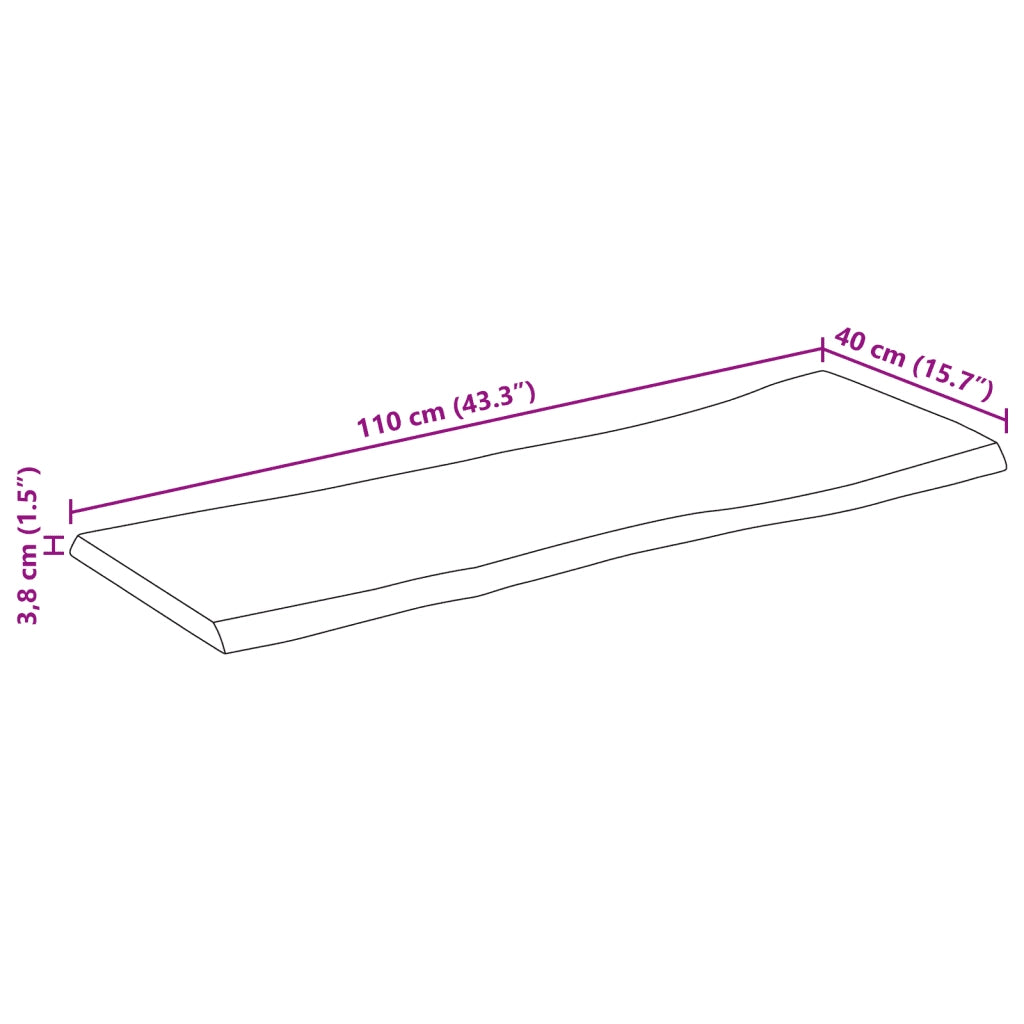 vidaXL Piano Tavolo Bordi Vivi 110x40x3,8 cm Legno di Mango Grezzo