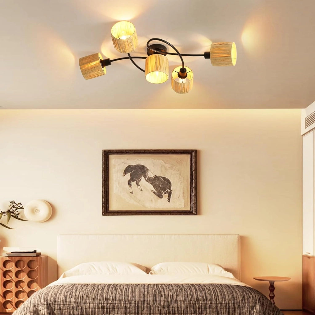 ZMH Faretto da soffitto a 5 luci E14 Nero Naturale Lampada da soffitto Carta Soggiorno