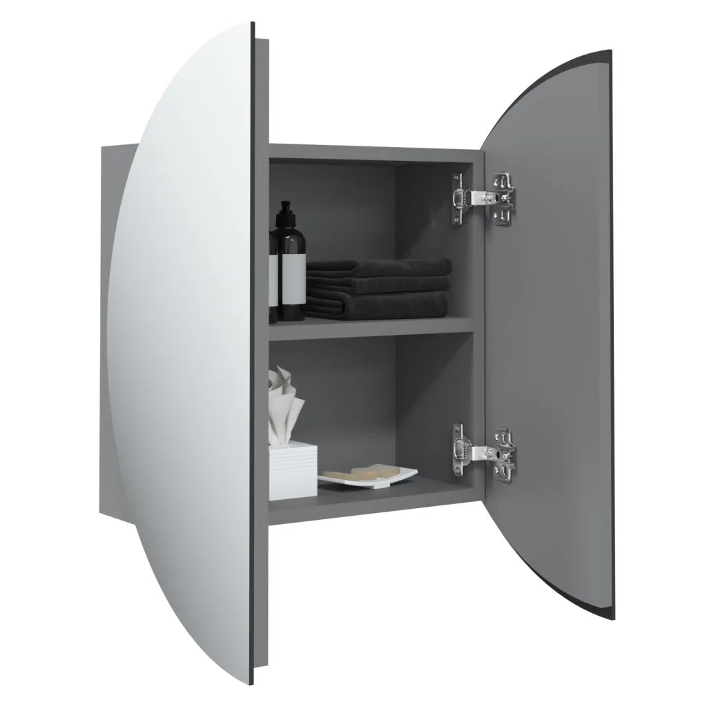 Armadio da Bagno | Mobile da Bagno con Specchio Rotondo e LED Grigio 47x47x17,5cm