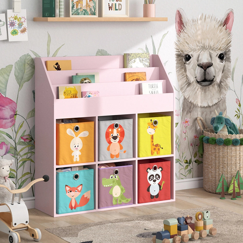 Vicco Libreria bambini rosa 107.2 x 114.2 cm con 6 scatole pieghevoli (colorate)