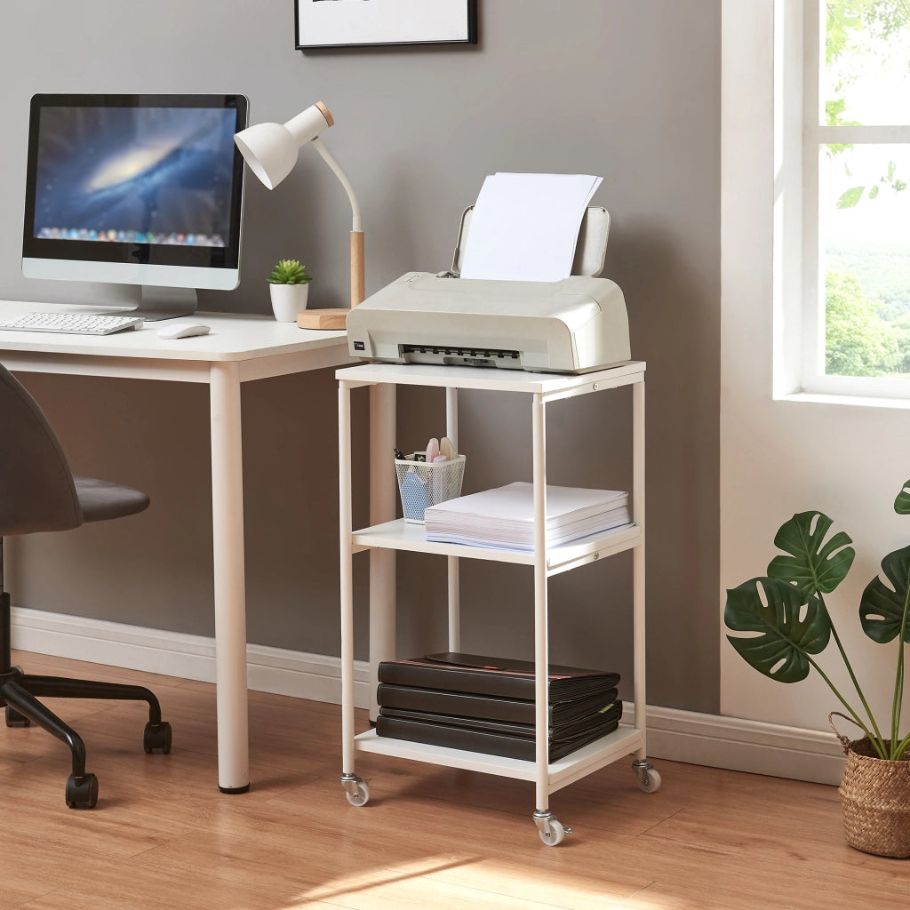 Tavolino Laterale a Ruote Janertu con 2 Ripiani 82 x 39 x 35 cm - Bianco [en.casa]