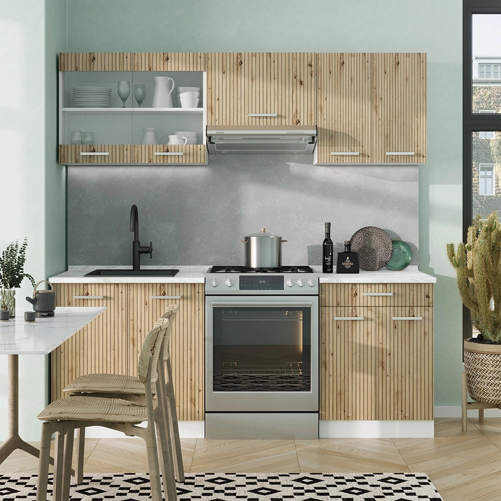 Cucina componibile R-Line Rovere artigianale/Bianco 200 cm senza piano di lavoro Vicco