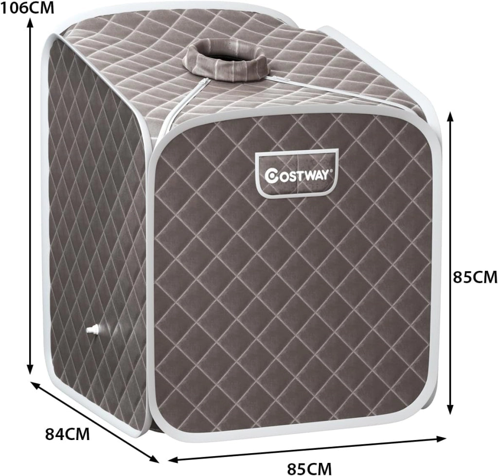 Sauna a Vapore Portatile con Telecomando, Cabina Sauna a Vapore Pieghevole con Sedia e 9 Livelli di Temperatura, Telaio in metallo (Grigio)