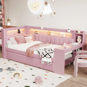 LETTO da giorno 90x200 cm Rosa con USB, LED, letto estraibile e scrivania