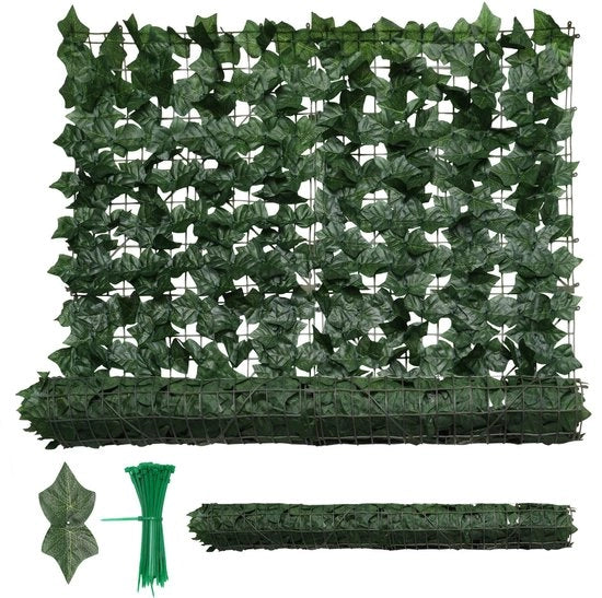 Hedera artificiale 3m - Ideale per la privacy su balconi - Verde scuro
