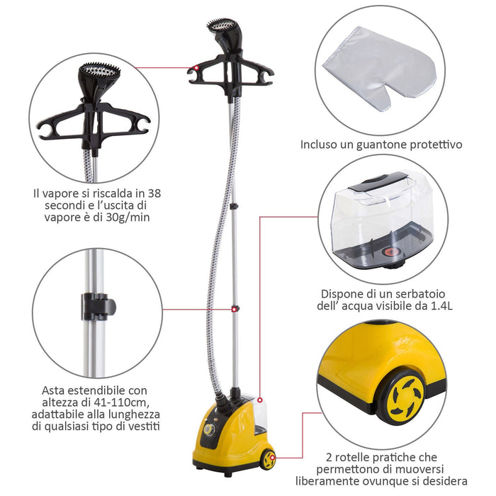 Stiratrice a Vapore Verticale Professionale 1.4L 1800W Giallo