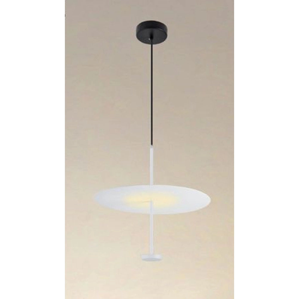 Trade Shop - Lampadario A Sospensione Luce 4000k Led 18w Disco Paralume Piatto Bianco Rotondo 33153 -