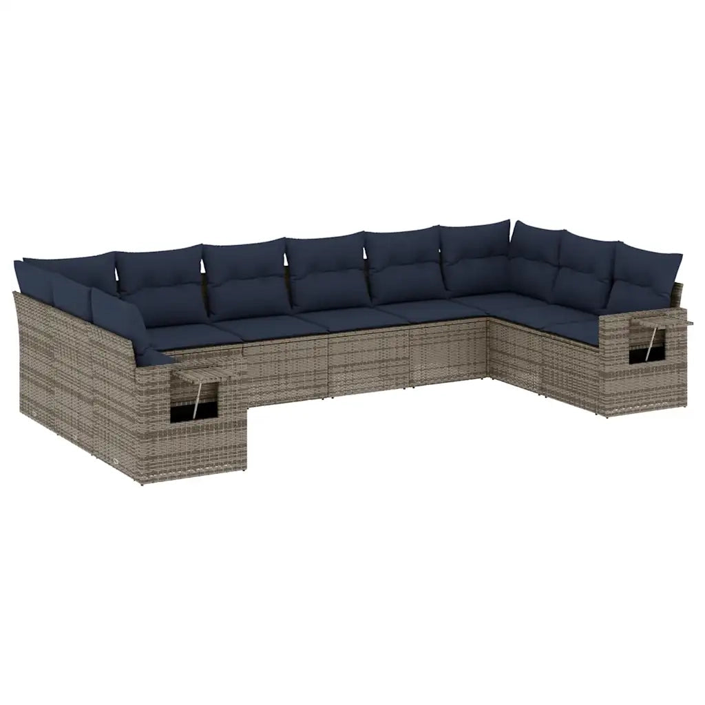 Set Divani da Giardino 10 pz con Cuscini Grigio in Polyrattan 3220670