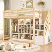 Letto a soppalco 90 x 200 cm con armadio, contenitori e illuminazione LED