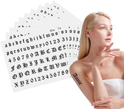 Stickers per Tatuaggio Temporaneo 720 Pezzi - Lettere Gotiche/Cifre - Stickers Alfabetici - Arte del Corpo - 10 Fogli - Tatuaggi Temporanei