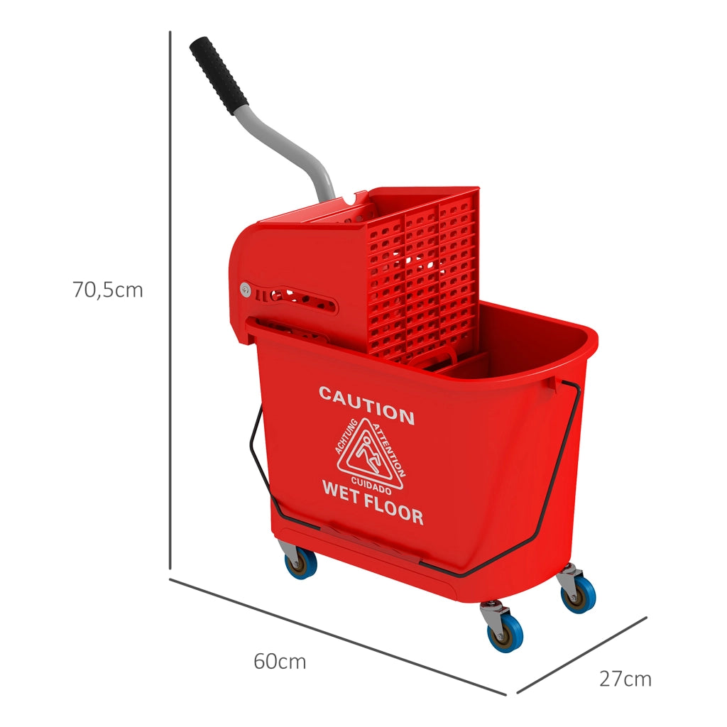 Carrello per pulizia con secchio 20L ¨C zephmum ¨C rosso 60x27x70.5 cm