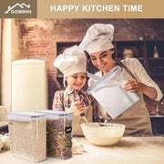 Set di 6 contenitori di stoccaggio a chiusura ermetica in plastica per la cucina - Contenitori di stoccaggio con coperchio per pasta, muesli, riso, farina - Dispensatore per animali di casa
