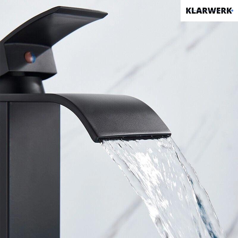 ROSA | Rubinetto da bagno Premium Hotel Waterfall Nero | Miscelatore per lavabo in acciaio inox per catering | Rubinetto dal design quadrato