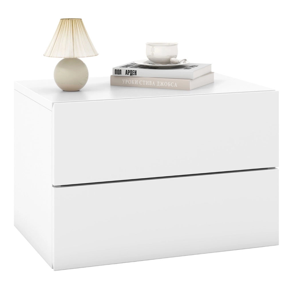 Comodino con cassetti (set da 2), Tavolino da letto da parete con spazio contenitivo  Bianco-Comodini