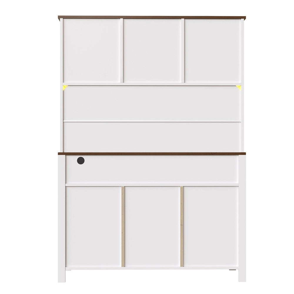 Credenza Alta con LED, USB e Prese ¨C Xylo ¨C Bianco, 4 Ante, 3 Cassetti, 120x40x170