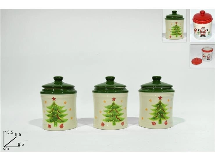 Set 3 Pezzi Barattoli da Cucina in Ceramica Bombati Natalizi 2 Decori