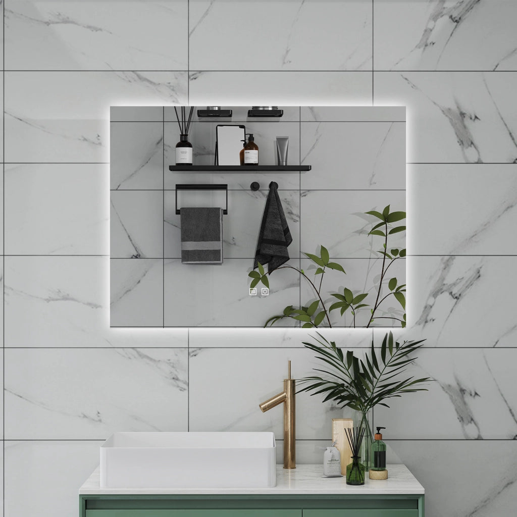 AICA Specchio da bagno 80 x 60 cm, dimmerabile, Funzione Memoria, antiappannamento, 3 colori