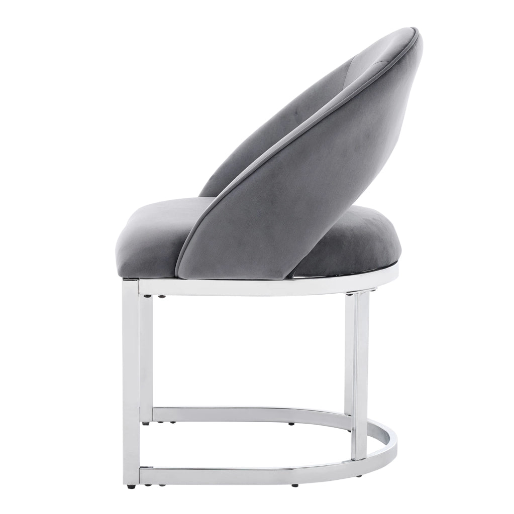 Set di 4 sedie da pranzo 59x56x80 cm in velluto; schienale curvo; gambe in metallo; grigio e argento