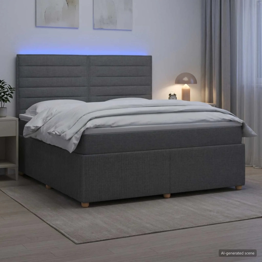Letto Box Spring LED con Materasso Grigio Scuro 140 x 190 cm 3455847