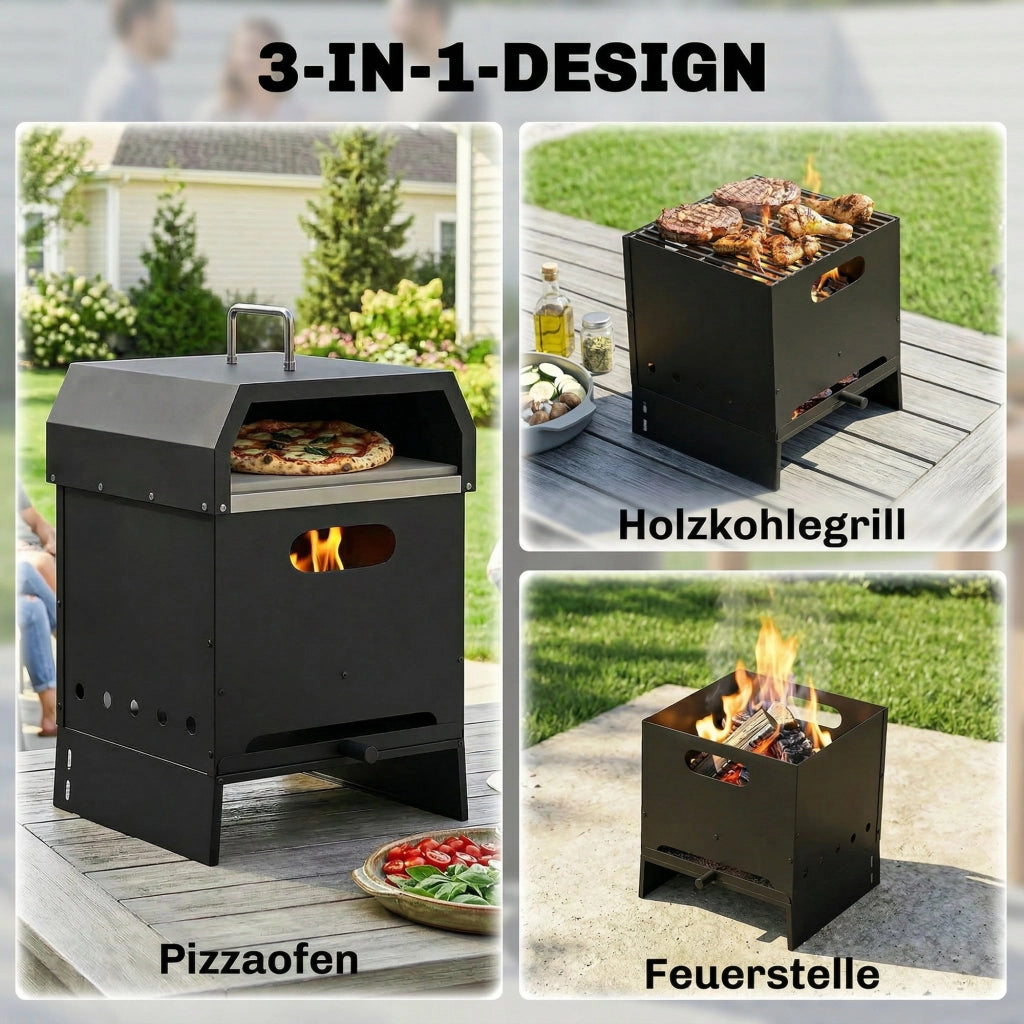 Forno per Pizza da Giardino 2 Livelli con Pizzastein ¨C zephmum ¨C Legno