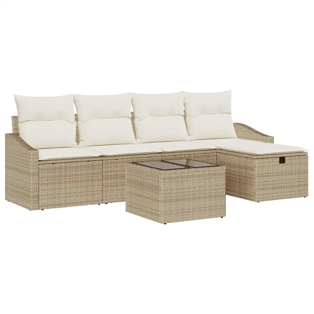 Set di divani con cuscino con archiviazione Beige polyrattan