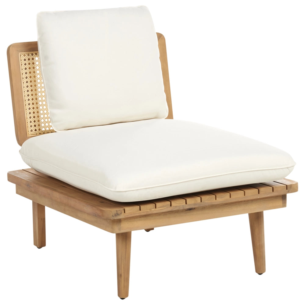 Set da giardino 5 pezzi Legno chiaro con cuscini beige chiaro Divano Poltrona Tavolino 4 posti Set da conversazione Boho