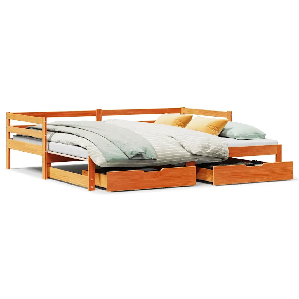 Letto singolo | Letto per adulti | Dormeuse Letto Estraibile e Cassetti Marrone Cera 90x200cm Pino