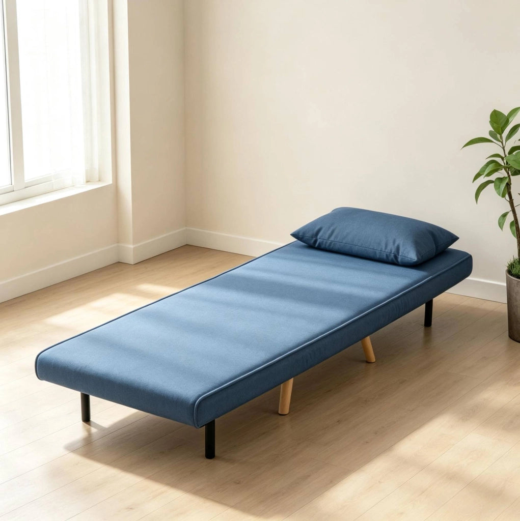 Poltrona letto singola blu con schienale regolabile a 5 posizioni