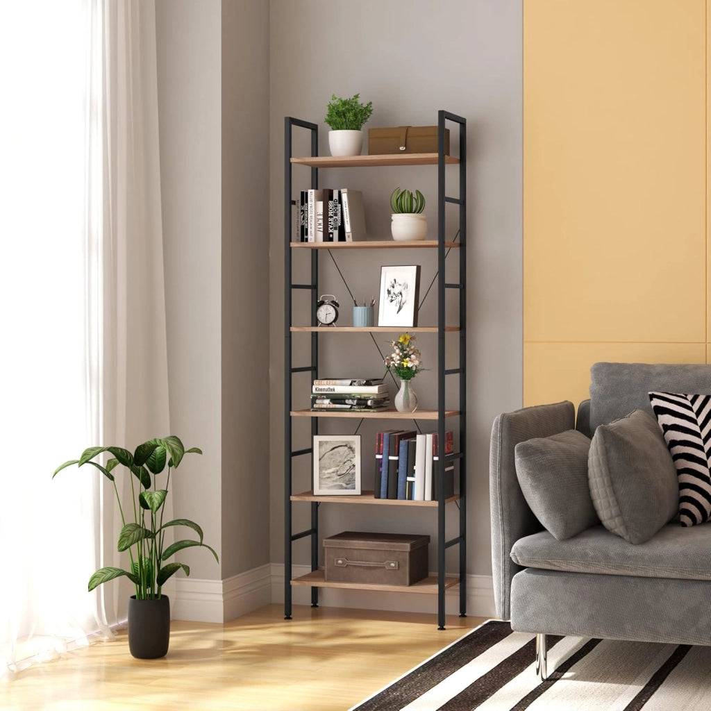Libreria Scaffale in Metallo Legno 6 Ripiani Scaffalatura Fioriera Porta Piante RGB9307hei