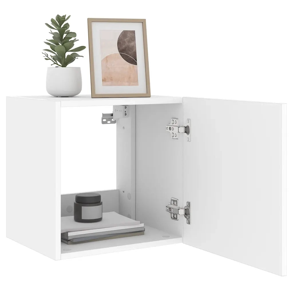 Mobile TV a Parete con Luci LED-Mobile TV a Muro Bianco 40,5x35x40 cm