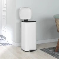 Bidone della spazzatura da cucina 30L con coperchio a chiusura morbida e pedale, secchio interno removibile, 28L x 35l x 63,5H cm, bianco