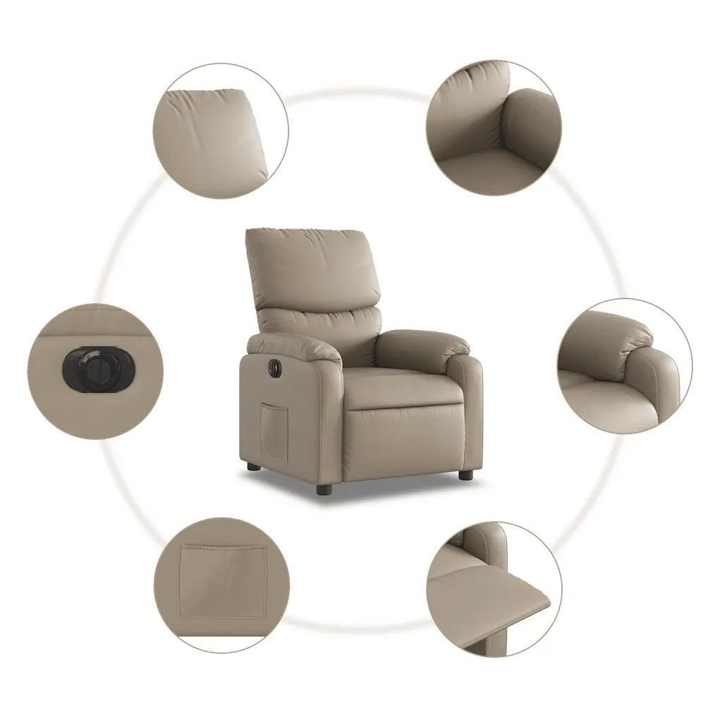 Poltrona | Sedia Relax Reclinabile Elettrica Cappuccino in Similpelle