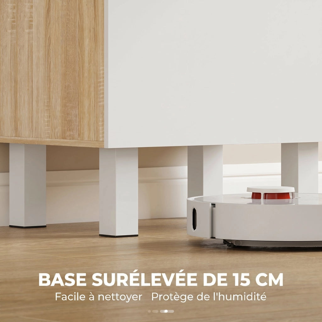 Armadio da Cucina con Ante, Cassetto e Piano di Lavoro ¨C zephmum ¨C Bianco e Legno Naturale 55x40x174 cm