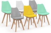 Set di 6 sedie scandinavo giallo pastello, bianco, gris chiaro x2, verde x2 SARA