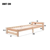 Letto in legno con testiera e rete a doghe, senza materasso, 200x90 cm,naturale