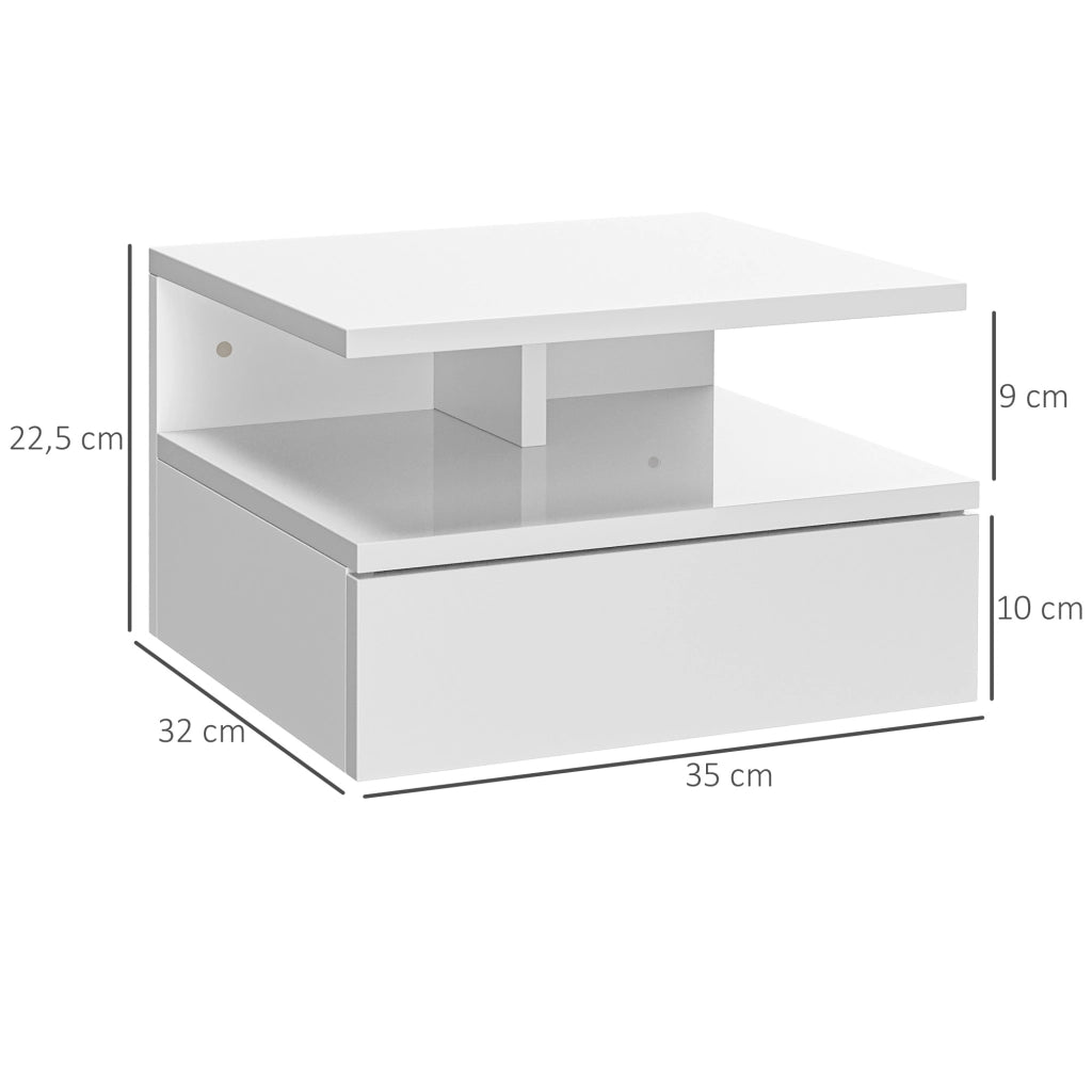 Comodino a muro con cassetto scorrevole ¨C zephmum ¨C bianco 35x32x22.5 cm