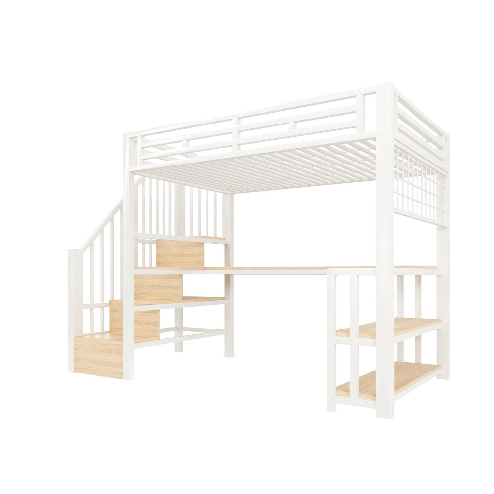 Letto a Soppalco con Scrivania ¨C Xylo ¨C Bianco, Metallo, LED, 90x200