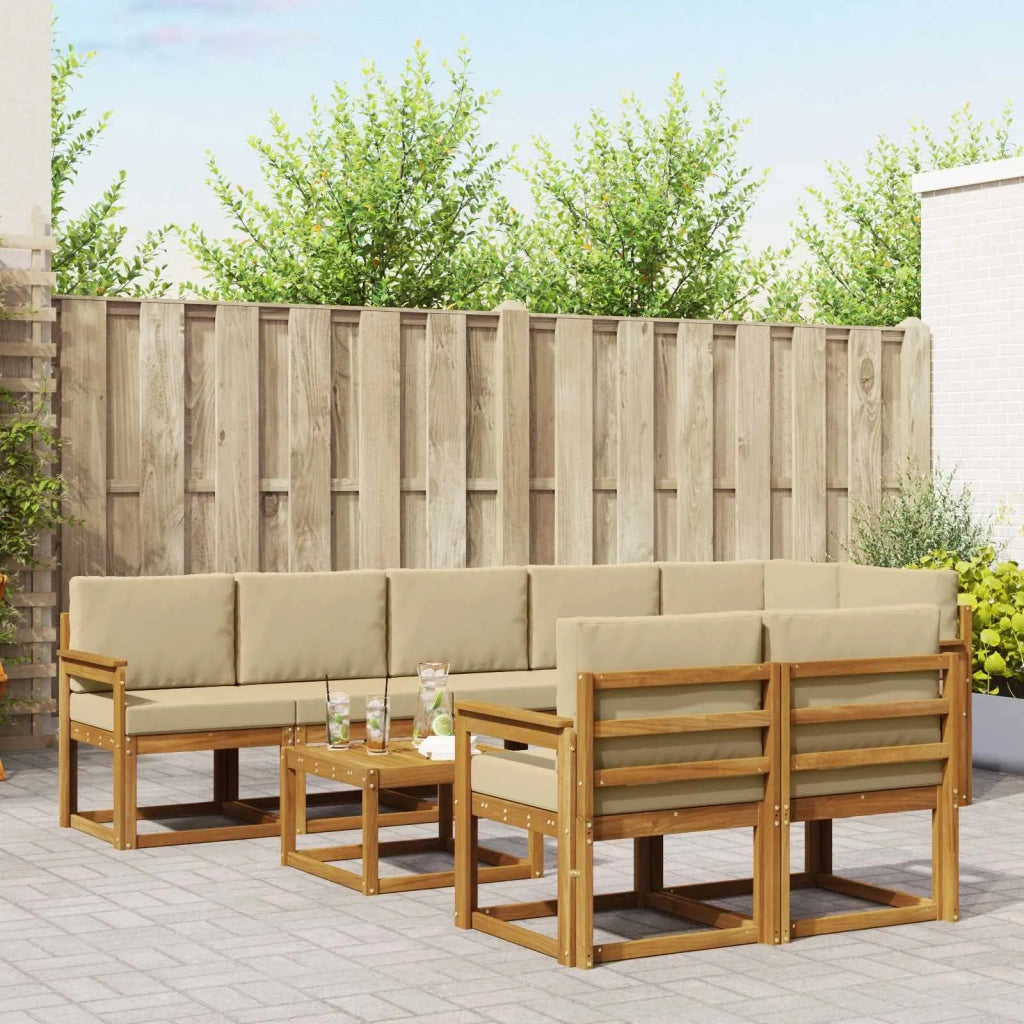 Set di divani da esterno con cuscino 9 pcs Naturale e Beige