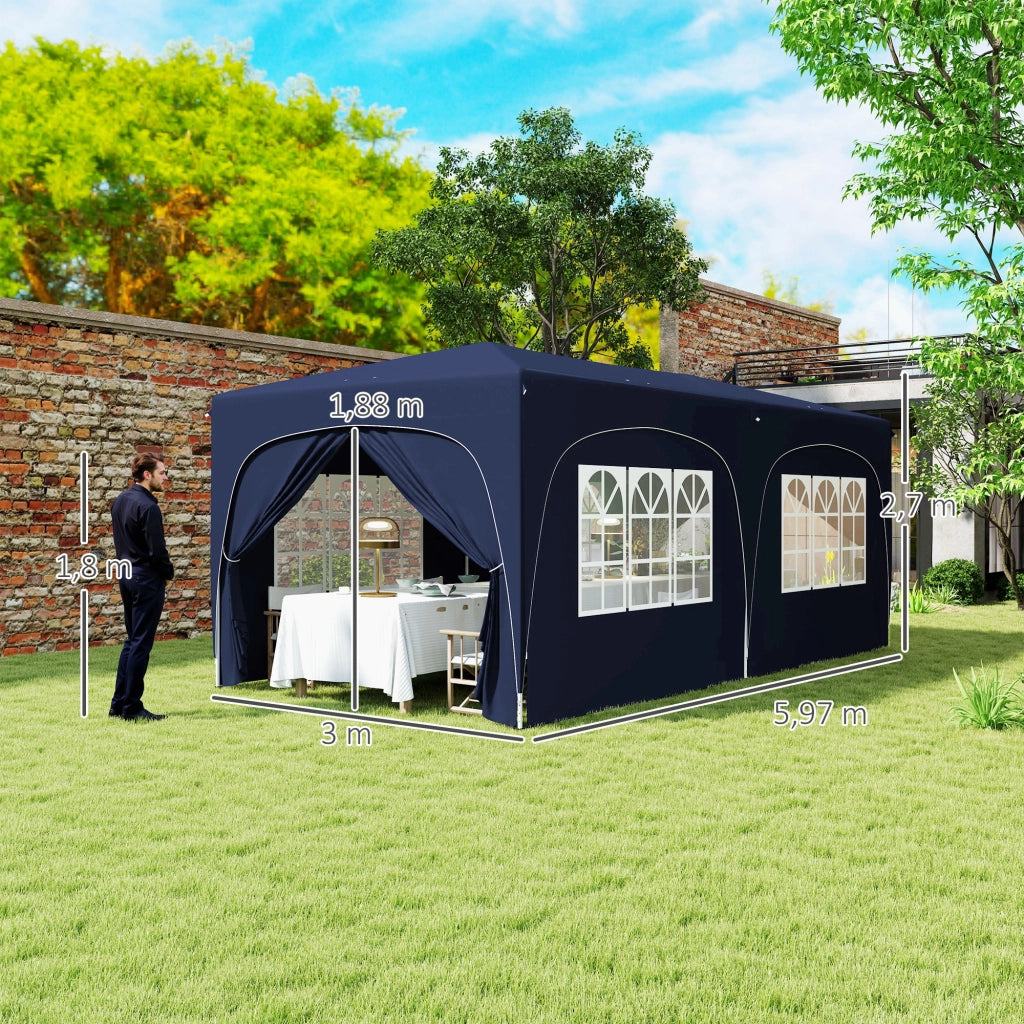 Gazebo pieghevole 3x6 m con pannelli laterali UPF50+ ¨C zephmum ¨C blu scuro