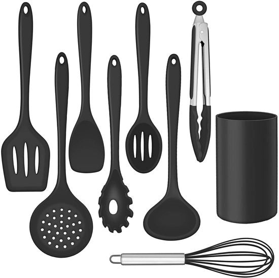 Set di accessori da cucina 9 pezzi - Resistente al calore fino a 230°C - Sicuro per alimenti in silicone - Maniglia ergonomico - Design unico - Nessun bloccaggio di alimenti - Strumenti da cucina