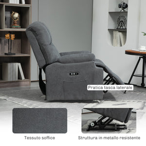 Poltrona Alzapersona con Telecomando e Poggiapiedi 84x96x100 cm Grigio Scuro