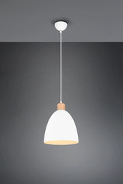 JAGGER SOSPENSIONE CONO METALLO BIANCO E LEGNO D.25CM 1 LUCE ATTACCO E27